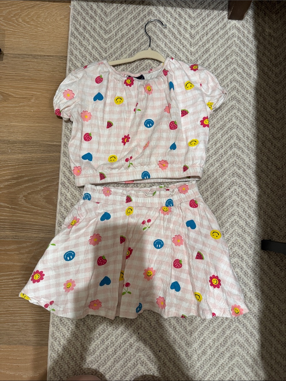 Andy & Evan Pink Gingham Two-Piece Set with Colorful Prints